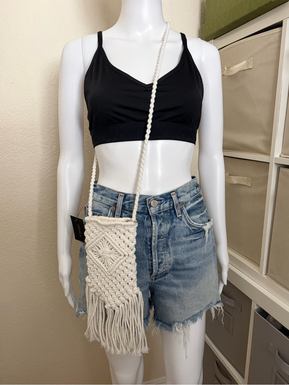 Forever 21 Ivory Macramé Fringe Crossbody Bag